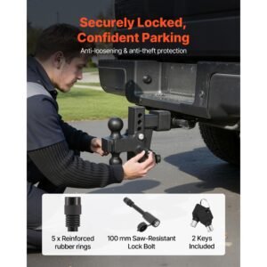 adjustable trailer hitch, fit 2 inch receiver, trailer hitch mount with 2 inch & 2 5/16 inch balls, 15000 lbs gtw, 6 inch drop, towing ball mounts for rvs, off road vehicles and trucks, black