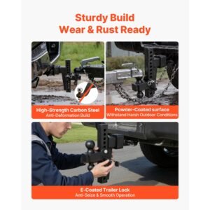 adjustable trailer hitch, fit 2.5 inch receiver, trailer hitch mount with 2 inch & 2 5/16 inch balls, 18500 lbs gtw, 10 inch drop, towing ball mounts for rvs, off road vehicles and trucks, black