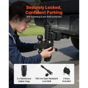 adjustable trailer hitch, fit 2.5 inch receiver, trailer hitch mount with 2 inch & 2 5/16 inch balls, 18500 lbs gtw, 10 inch drop, towing ball mounts for rvs, off road vehicles and trucks, black