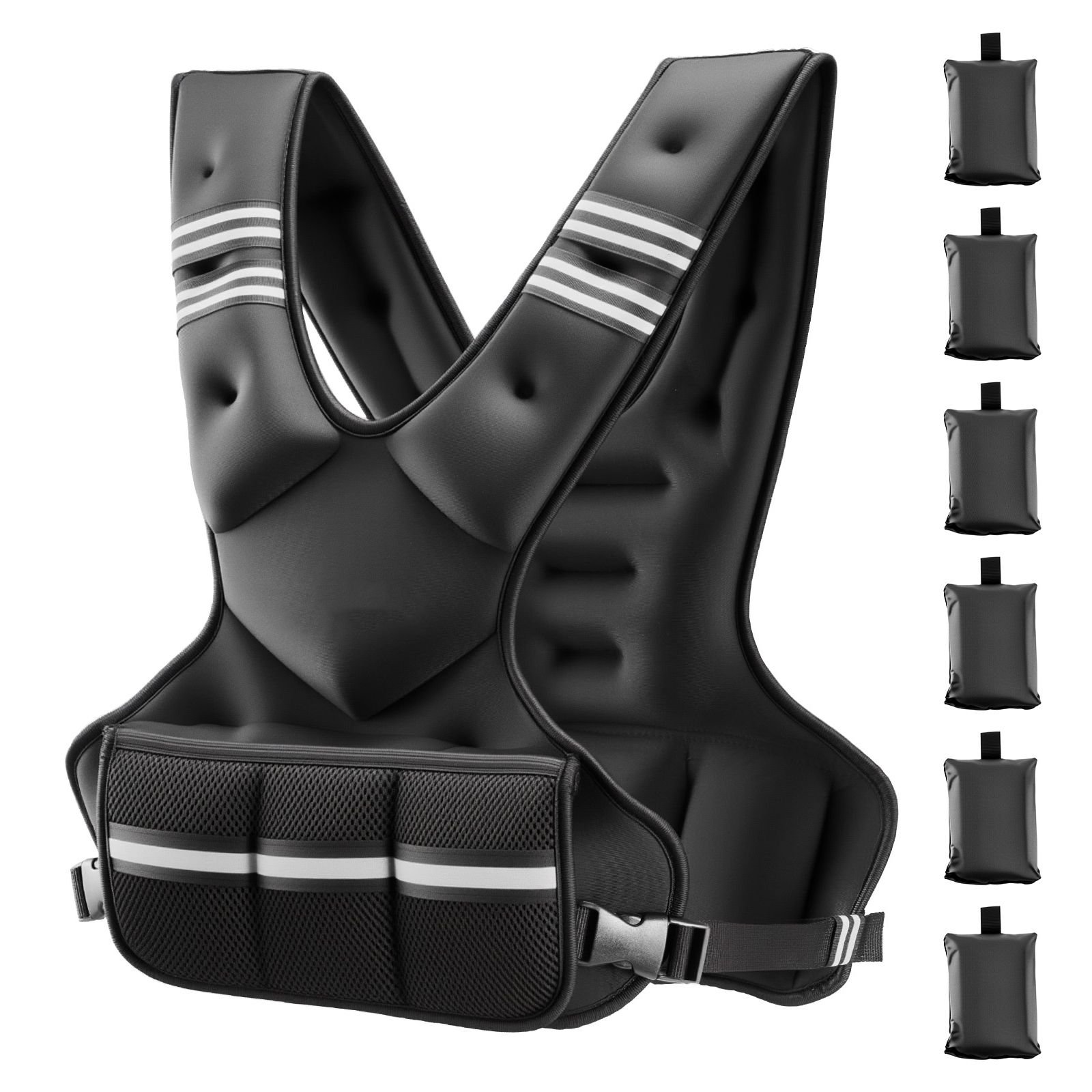 adjustable weighted vest, 20 32 lbs comfortable x shape body weight vest set with 6 weight packs and reflective stripe, for men women, workout equipment for strength training running jogging
