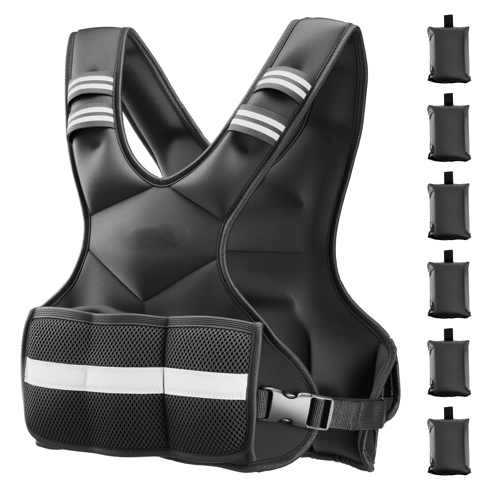 adjustable weighted vest, 4 10 lbs comfortable x shape body weight vest set with 6 weight packs and reflective stripe, for men women, workout equipment for strength training running jogging