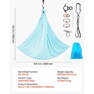 aerial yoga hammock, maximum 300 lbs load aerial silk, yoga swing with nylon fabric, daisy rope, pe zipper bag, gymnastics swings suitable for men and women, dual function hammock & swing