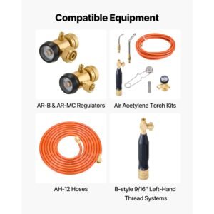 air acetylene torch hose, 1/8 inch x 12ft acetylene welding hose with 9/16" lh b type fittings, ah 12 r grade welding torch hoses compatible with ar b/ar mc regulators