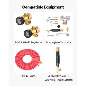 air acetylene torch hose, 3/16 inch x 12ft acetylene welding hose with 3/8" 24 lh a type fittings, ah 12 r grade welding torchs hose compatible with ar b/ar mc regulators