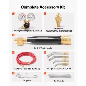 air acetylene torch kit, acetylene gas welding tool with 11.8ft rubber hose, 4 welding tips & cga200 regulator, swirl frame gas brazing torch kit for home diy and industrial metalworking