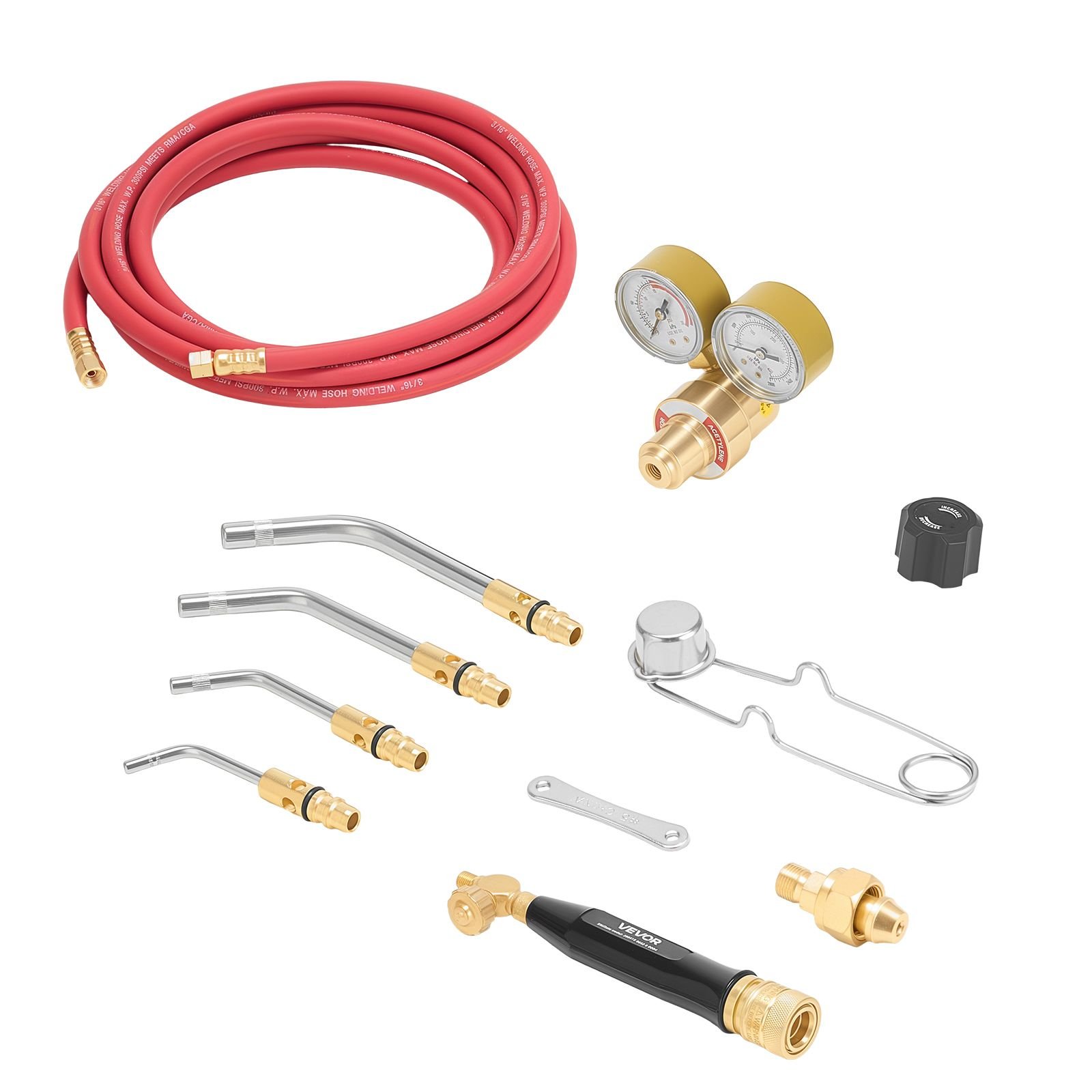 air acetylene torch kit, acetylene gas welding tool with 11.8ft rubber hose, 4 welding tips & cga200 regulator, swirl frame gas brazing torch kit for home diy and industrial metalworking