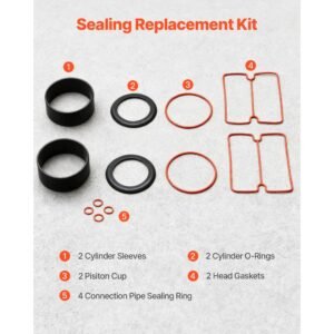 air compressor cylinder sleeve & compression ring kit, stainless steel air compressor replacement parts, head gaskets, cylinder o rings, sleeves, piston rings, fits 5.2 cfm compressors