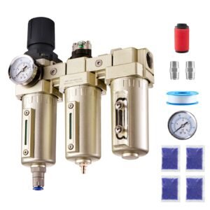 Air Compressor Filter Regulator, 3/4" NPT 3-Stage 5μm & 0.3μm & 0.1μm Air Drying System with Micron Filters and Desiccant Dryer, Auto Drain Air Compressor Water Separator 175PSI Max Pressure