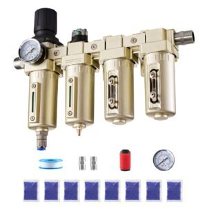Air Compressor Filter Regulator, 3/4" NPT 4-Stage 5μm & 0.3μm & 0.1μm & 0.1μm Air Drying System with Micron Filters & Double Desiccant Dryer, Auto Drain Air Compressor Water Separator 175PSI Max