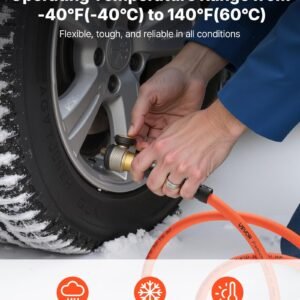 air hose, 1/2" x 100ft hybrid air hose, lightweight, kink resistant, pneumatic hoses with 1/2 inch solid brass male fitting, three layer hybrid material, 300 psi, all weather flexibility, orange