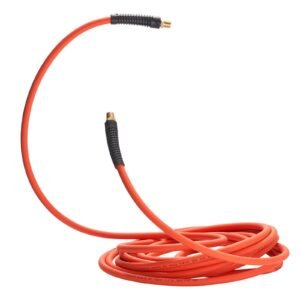 air hose, 1/4" x 100ft hybrid air hose, lightweight, kink resistant, pneumatic hoses with 1/4 inch solid brass male fitting, three layer hybrid material, 300 psi, all weather flexibility, orange