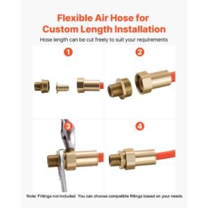air hose, 1/4" x 250ft hybrid air hose, lightweight, kink resistant, pneumatic hoses with three layer hybrid material for auto, home & building, 300 psi, all weather flexibility, orange