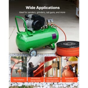 air hose, 3/8'' x 250ft hybrid air hose, lightweight, kink resistant, pneumatic hoses with three layer hybrid material for auto, home & building, 300 psi, all weather flexibility, orange