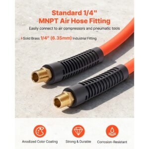 air hose, 3/8'' x 50ft rubber air compressor hose, 300 psi kink resistant pneumatic hoses with 1/4 inch solid mnpt bras fittings, three layer construction, all weather flexibility