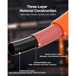 air hose, 3/8'' x 50ft rubber air compressor hose, 300 psi kink resistant pneumatic hoses with 1/4 inch solid mnpt bras fittings, three layer construction, all weather flexibility
