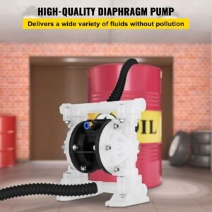 air operated double diaphragm pump, 1/2 in inlet & outlet, polypropylene body, 8.8 gpm & max 120psi, ptfe diaphragm pneumatic transfer pump for petroleum, diesel, oil & low viscosity fluids