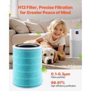 air purifier replacement filter, h13, 3 in 1 compact & lightweight replacement filter with sturdy pp pre filter, easy to grab purifier filter with activated carbon, fit for cylindrical purifier