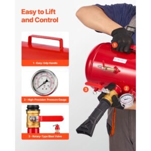 air tire bead seater, 5 gal / 18.9 l, heavy duty tire bead blaster tool, 87 116 psi operating pressure, air trigger seating inflator for pickup, truck, atv, jeep, van, lawn tractor, rv, red