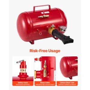 air tire bead seater, 5 gal / 18.9 l, heavy duty tire bead blaster tool, 87 116 psi operating pressure, air trigger seating inflator for pickup, truck, atv, jeep, van, lawn tractor, rv, red