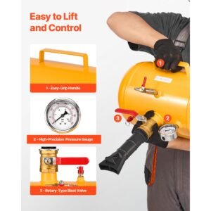 air tire bead seater, 5 gal / 18.9 l, heavy duty tire bead blaster tool, 87 116 psi operating pressure, air trigger seating inflator for pickup, truck, atv, jeep, van, lawn tractor, rv, yellow