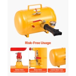 air tire bead seater, 5 gal / 18.9 l, heavy duty tire bead blaster tool, 87 116 psi operating pressure, air trigger seating inflator for pickup, truck, atv, jeep, van, lawn tractor, rv, yellow