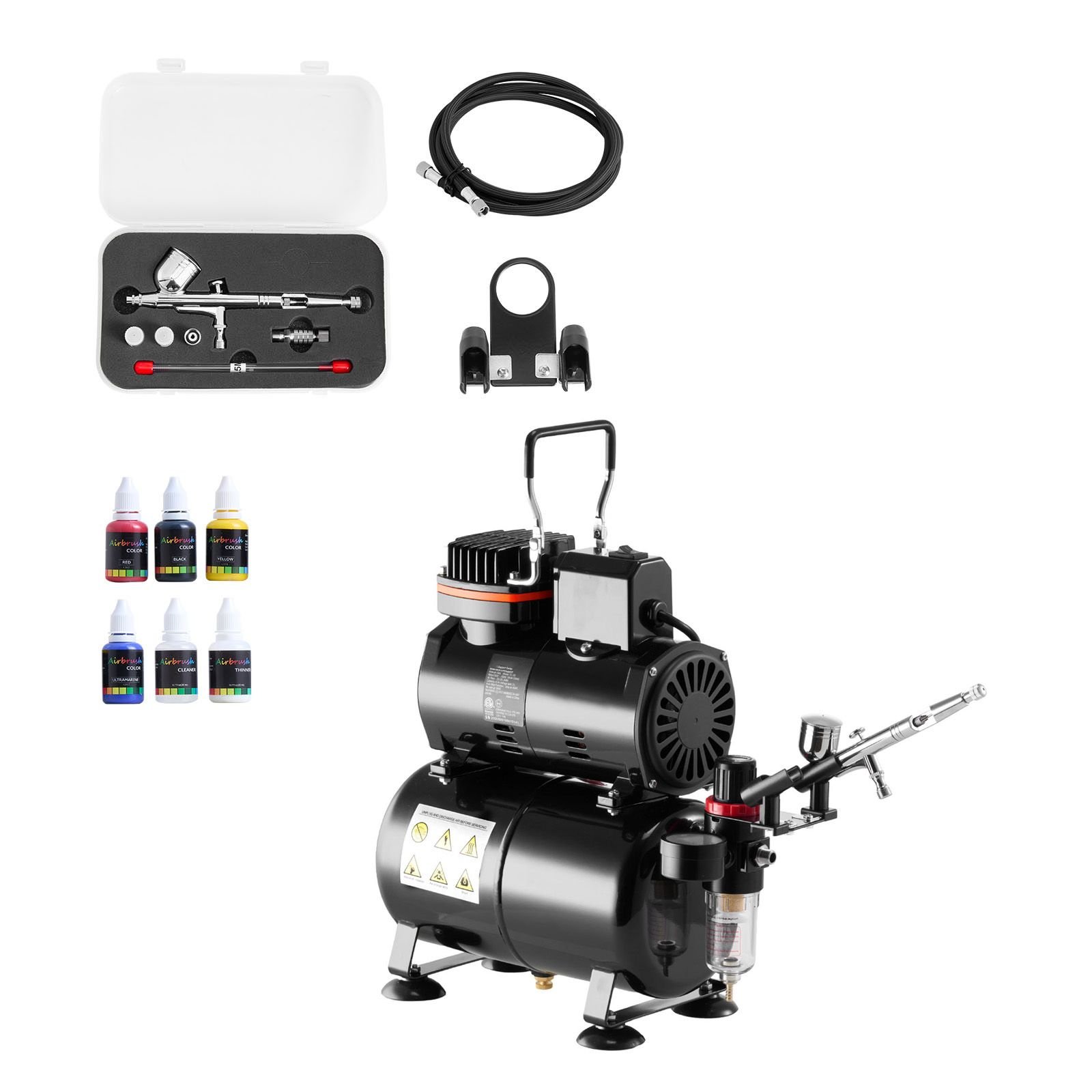 airbrush kit, 1/6 hp, air brush kit with air compressor and tank, 1 dual action professional airbrush with 3 tips, acrylic paint, low noise, for cake decorating, model painting, nail art