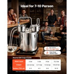 alcohol still, 13.2 gal/ 50l alcohol distiller with 10 x 16oz glass jars, thumper keg, dual scale thermometer, and water pump, home brewing kit for diy whiskey wine brandy