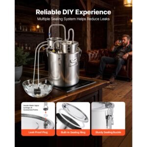 alcohol still, 13.2 gal/ 50l alcohol distiller with 10 x 16oz glass jars, thumper keg, dual scale thermometer, and water pump, home brewing kit for diy whiskey wine brandy