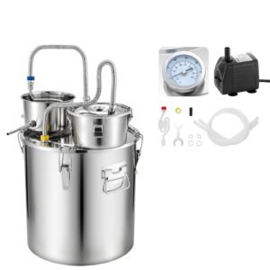Alcohol Still, 13.2 GAL/ 50L Alcohol Distiller with Thumper Keg, Dual-scale Thermometer, and Water Pump, Home Brewing Kit for DIY Whiskey Wine Brandy