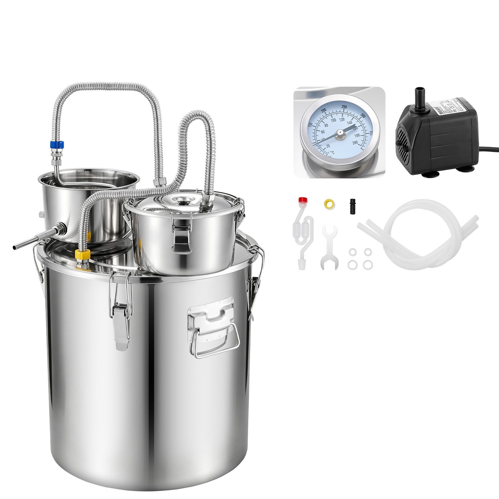 alcohol still, 13.2 gal/ 50l alcohol distiller with thumper keg, dual scale thermometer, and water pump, home brewing kit for diy whiskey wine brandy