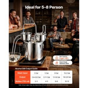 alcohol still, 8 gal/ 30l alcohol distiller with thumper keg, dual scale thermometer, and water pump, home brewing kit for diy whiskey wine brandy