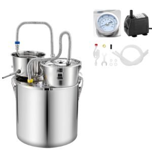 Alcohol Still, 8 GAL/ 30L Alcohol Distiller with Thumper Keg, Dual-scale Thermometer, and Water Pump, Home Brewing Kit for DIY Whiskey Wine Brandy