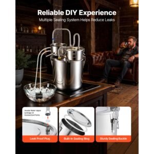alcohol still, 8 gal/ 30l alcohol distiller with thumper keg, dual scale thermometer, and water pump, home brewing kit for diy whiskey wine brandy