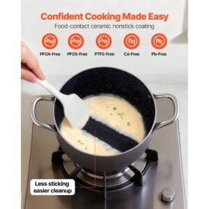 aluminum stock pot, 6 quart nonstick ceramic coated pot with glass lid, pfoa free, pfas free, compatible with gas stoves, induction cooktops, electric stoves, for soups, stews, and pasta