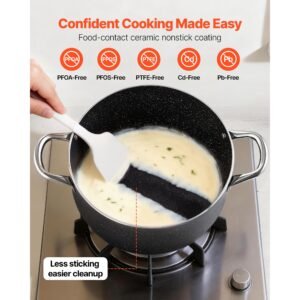 aluminum stock pot, 8 quart nonstick ceramic coated pot with glass lid, pfoa free, pfas free, compatible with gas stoves, induction cooktops, electric stoves, for soups, stews, and pasta