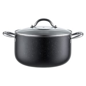 Aluminum Stock Pot, 8-Quart Nonstick Ceramic Coated Pot with Glass Lid, PFOA-Free, PFAS-Free, Compatible with Gas Stoves, Induction Cooktops, Electric Stoves, for Soups, Stews, and Pasta