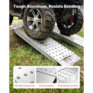 aluminum trailer ramps, 2pcs 39 x 12 in, heavy duty atv ramp set with anti slip plates, 3000lbs combined capacity loading ramps for motorcycles, lawn mowers, farm tractors, carts