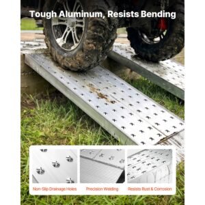 aluminum trailer ramps, 2pcs 55 x 12 in, heavy duty atv ramp set with anti slip plates, 3000lbs combined capacity loading ramps for motorcycles, lawn mowers, farm tractors, carts
