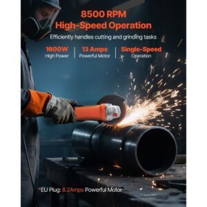 angle grinder, 7" electric grinder power tool, 13amps 8500rpm high speed corded angle grinders with 270° adjustable dust guard for metal grinding, cutting, rust removal (disc not included)