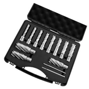 Annular Cutter Set, 13 pcs Universal Shank Mag Drill Bits Kit, 2" Cutting Depth, 7/16" to 1-1/16" Cutting Diameter, HSS, 11 Drill Bits with 2 Pilot Pins, Plastic Case, for Magnetic Drills, Steel