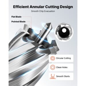annular cutter set, 4 pcs weldon shank mag drill bits kit, 1" cutting depth, 1" cutting diameter, hss, 2 drill bits with 2 pilot pins and plastic cases, for magnetic drills, steel, aluminum