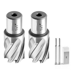 Annular Cutter Set, 4 pcs Weldon Shank Mag Drill Bits Kit, 1" Cutting Depth, 1" Cutting Diameter, HSS, 2 Drill Bits with 2 Pilot Pins and Plastic Cases, for Magnetic Drills, Steel, Aluminum