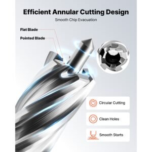 annular cutter set, 5 pcs weldon shank mag drill bits kit, 1" cutting depth, 1/2", 5/8", 1" cutting diameter, hss, 3 drill bits with 2 pilot pins and 3 plastic cases, for magnetic drills, steel