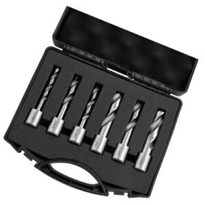 Annular Cutter Set, 6 pcs Weldon Shank Mag Drill Bits Kit, 2" Cutting Depth,1/4" to 9/16" Cutting Diameter, HSS, 6 Drill Bits with Plastic Case, for Magnetic Drills, Steel, Aluminum, Copper