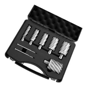 Annular Cutter Set, 8 pcs Weldon Shank Mag Drill Bits Kit, 2" Cutting Depth, 7/8" to 2" Cutting Diameter, HSS, 6 Drill Bits with 2 Pilot Pins, Plastic Case, for Magnetic Drills, Steel, Aluminum