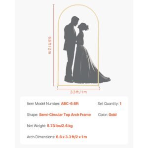 arch backdrop stand, 6.6 x 3.3 ft, stable structure, easy assembly, 1 piece gold metal arch backdrop stand for wedding, birthday party, graduation, holiday celebration, and ceremony decoration