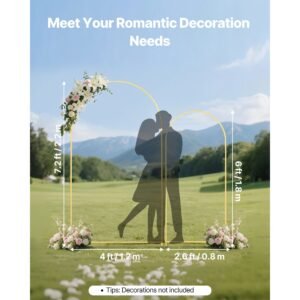 arch backdrop stand, set of 2, 7.2 ft and 6 ft, stable structure, easy assembly, gold metal arch backdrop stand for wedding, birthday party, graduation, celebration, and ceremony decoration