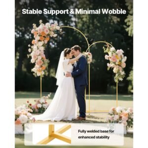 arch backdrop stand, set of 2, 7.2 ft and 6 ft, stable structure, easy assembly, gold metal arch backdrop stand for wedding, birthday party, graduation, celebration, and ceremony decoration