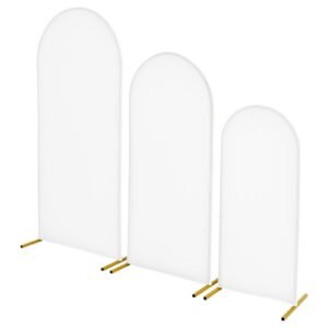Arch Backdrop Stand, Set of 3, 6/5/4 ft, Stable Structure, Easy Assembly, Gold Metal Arch Backdrop Stand with Cover, for Wedding, Birthday Party, Graduation, Celebration, and Ceremony Decoration