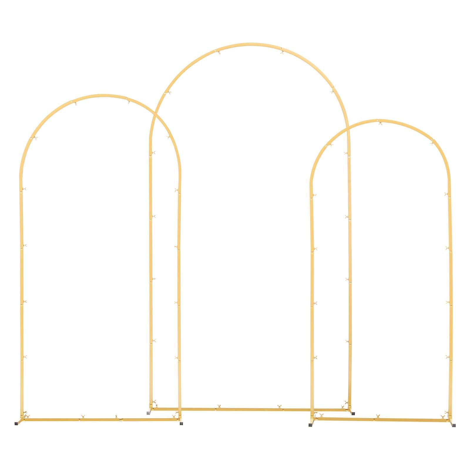 arch backdrop stand, set of 3, 7.2/6.6/6 ft, stable structure, easy assembly, gold metal arch backdrop stand for wedding, birthday party, graduation, holiday celebration, and ceremony decoration